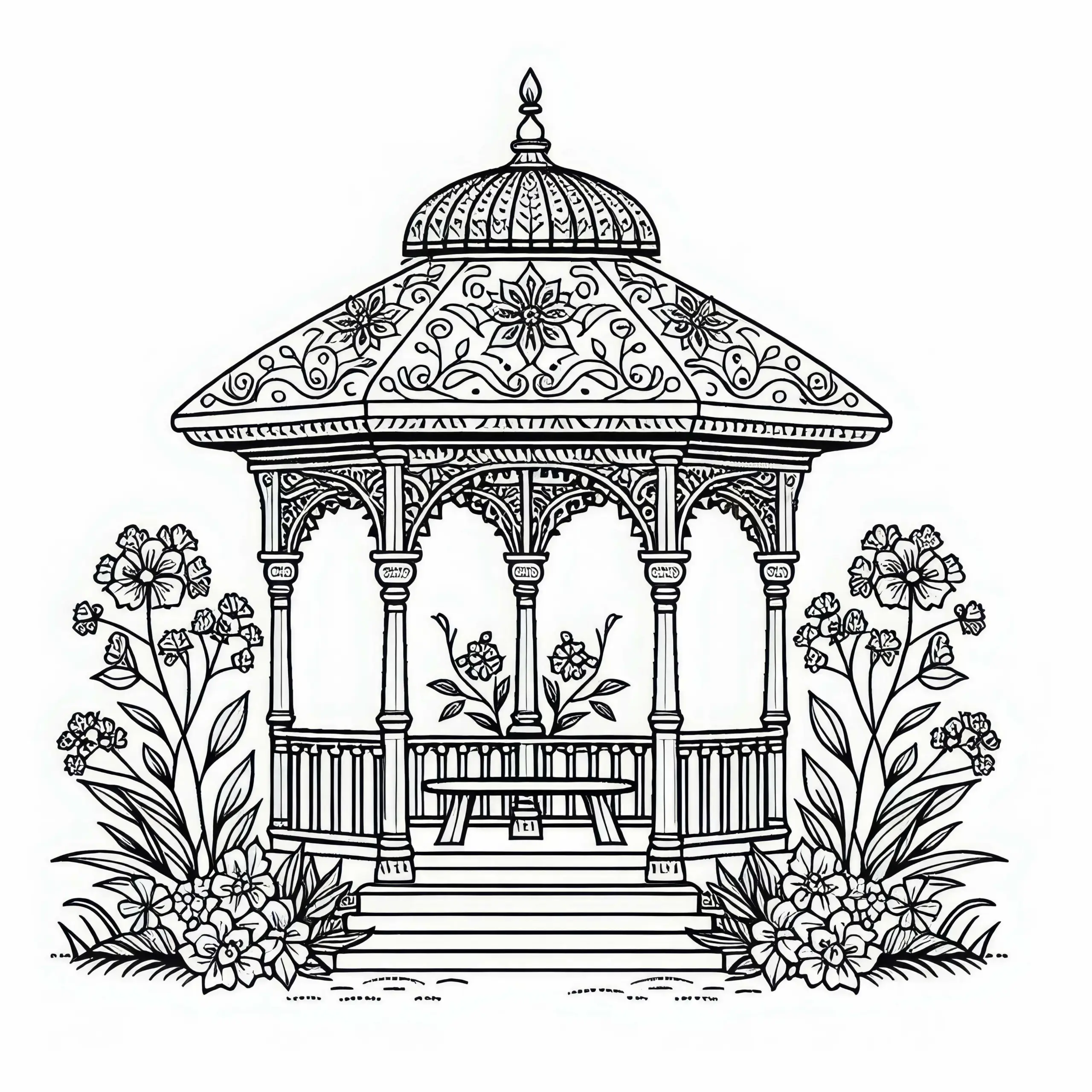 Pavillon Malvorlage Gratis – Kostenloses Ausmalbild