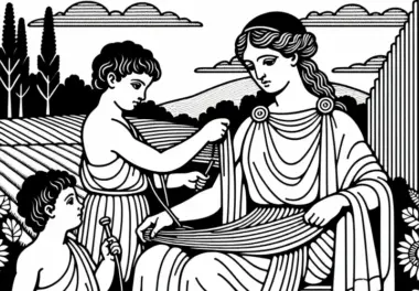 Penelope webt an ihrem Tuch – Malvorlage Odyssee Homer kostenlos