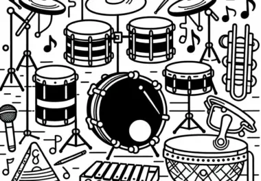 Ausmalbild Percussion Set – Kostenloses Zubehör für Schlaginstrumente