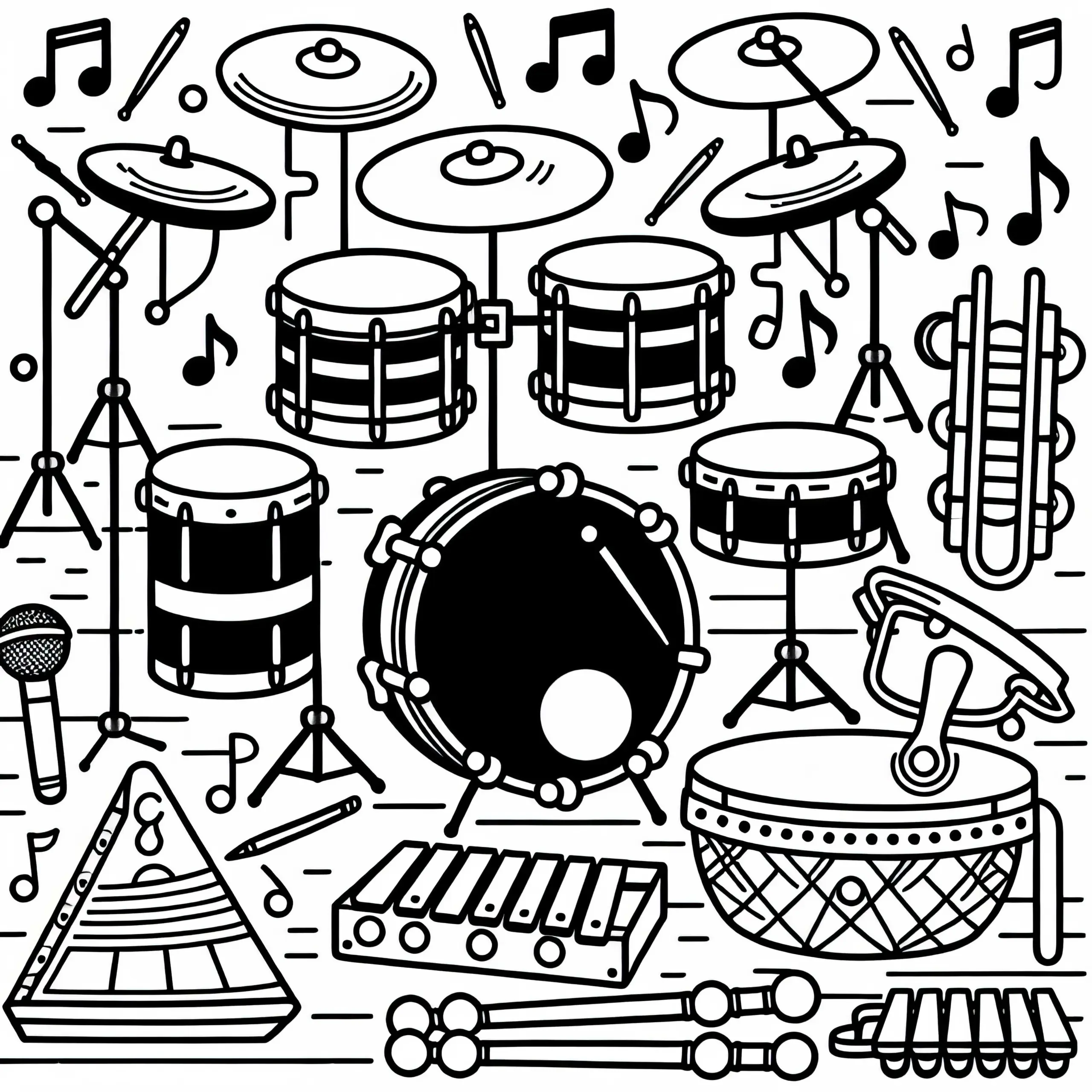 Ausmalbild Percussion Set – Kostenloses Zubehör für Schlaginstrumente