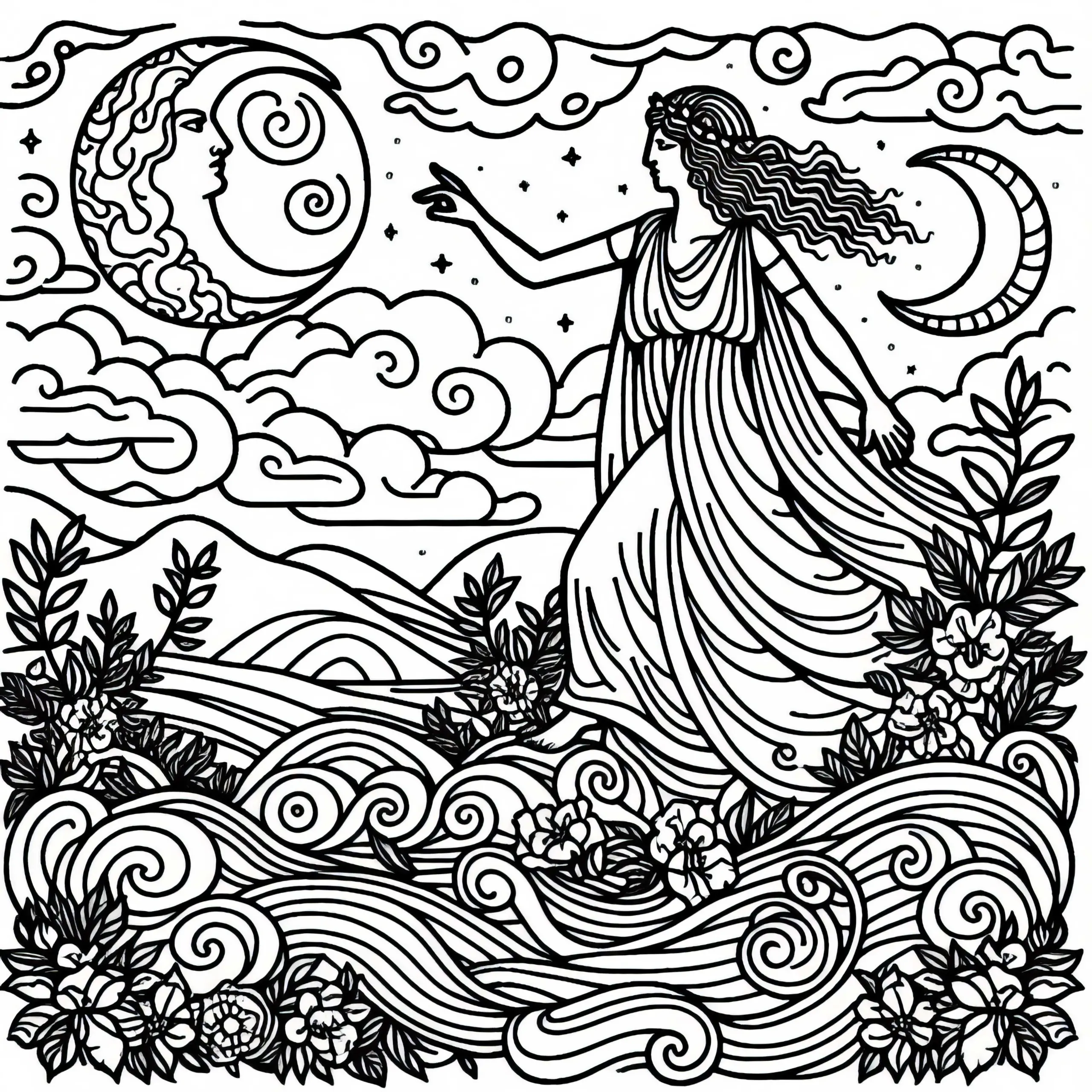 Persephone: Die Zwischen Unterwelt und Erde Wandert – Malvorlage zur Griechischen Mythologie (Ausmalbild)