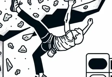 Person hängt beim Bouldern an schwieriger Griffkombination – Ausmalbild gratis