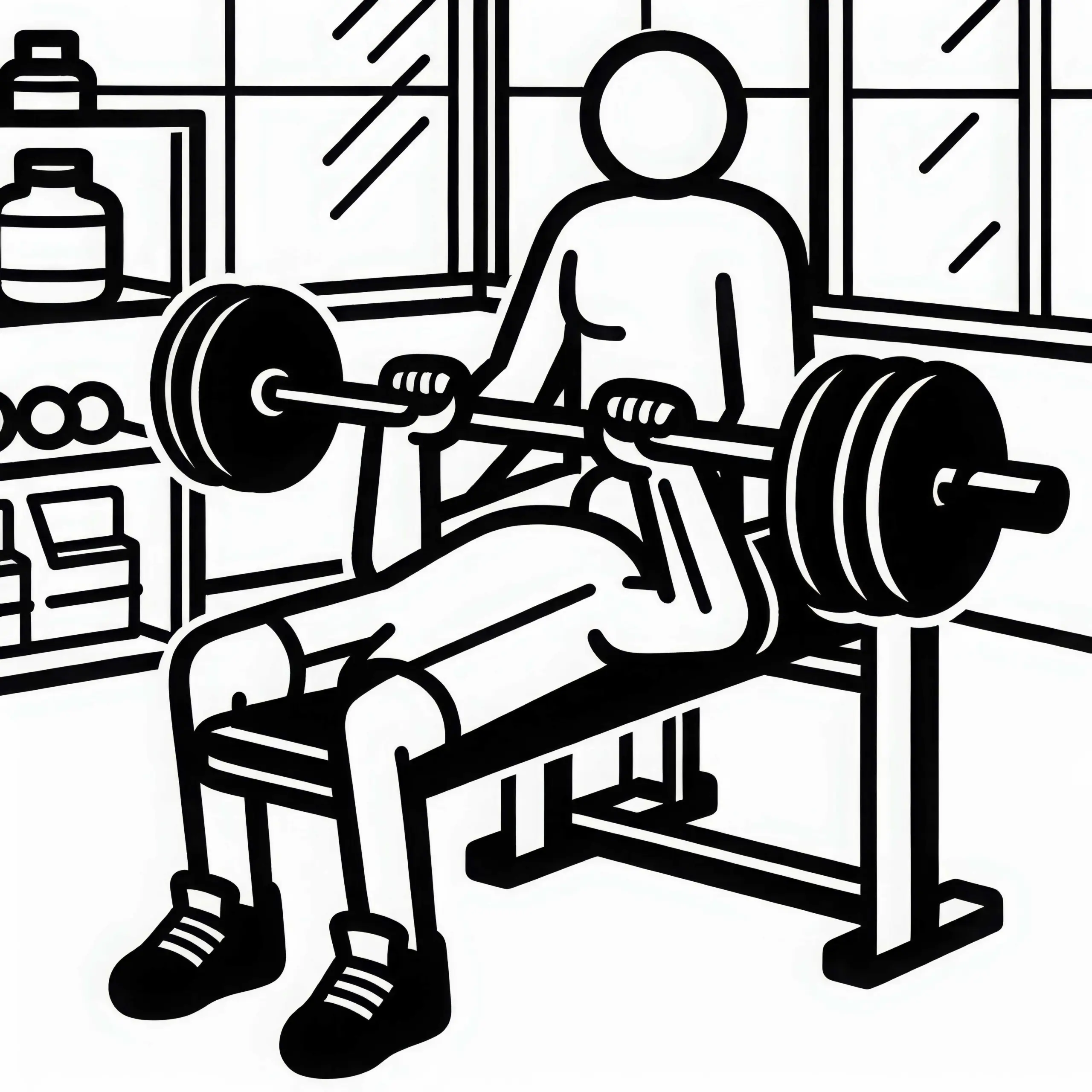 Person trainiert an Hantelbank im Fitnessstudio Malvorlage gratis (Ausmalbild)