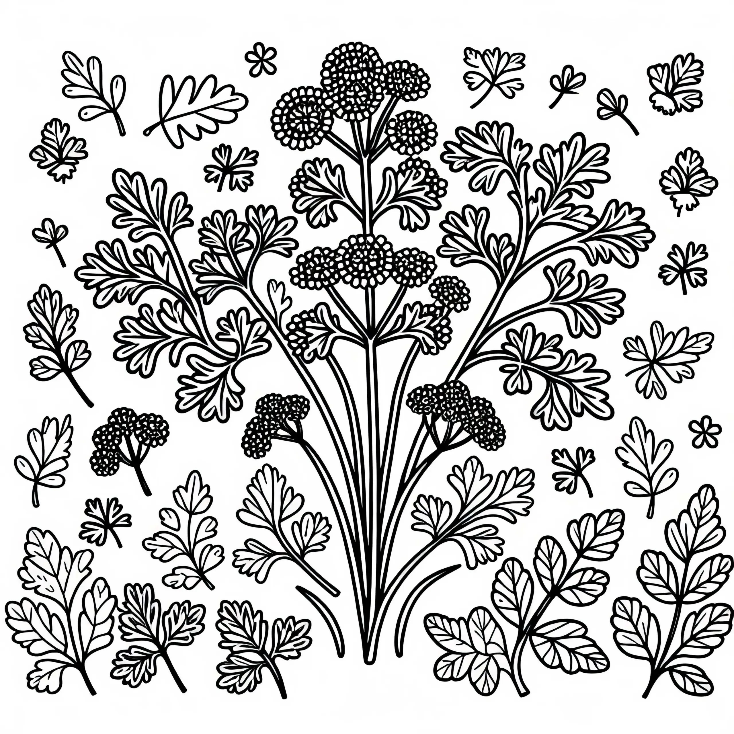 Ausmalbild von Petersilie – Kostenlose Kräuterillustration zum Ausmalen