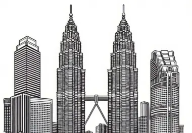 Petronas Towers Malaysia mit Park Malvorlage Asien Kostenlos