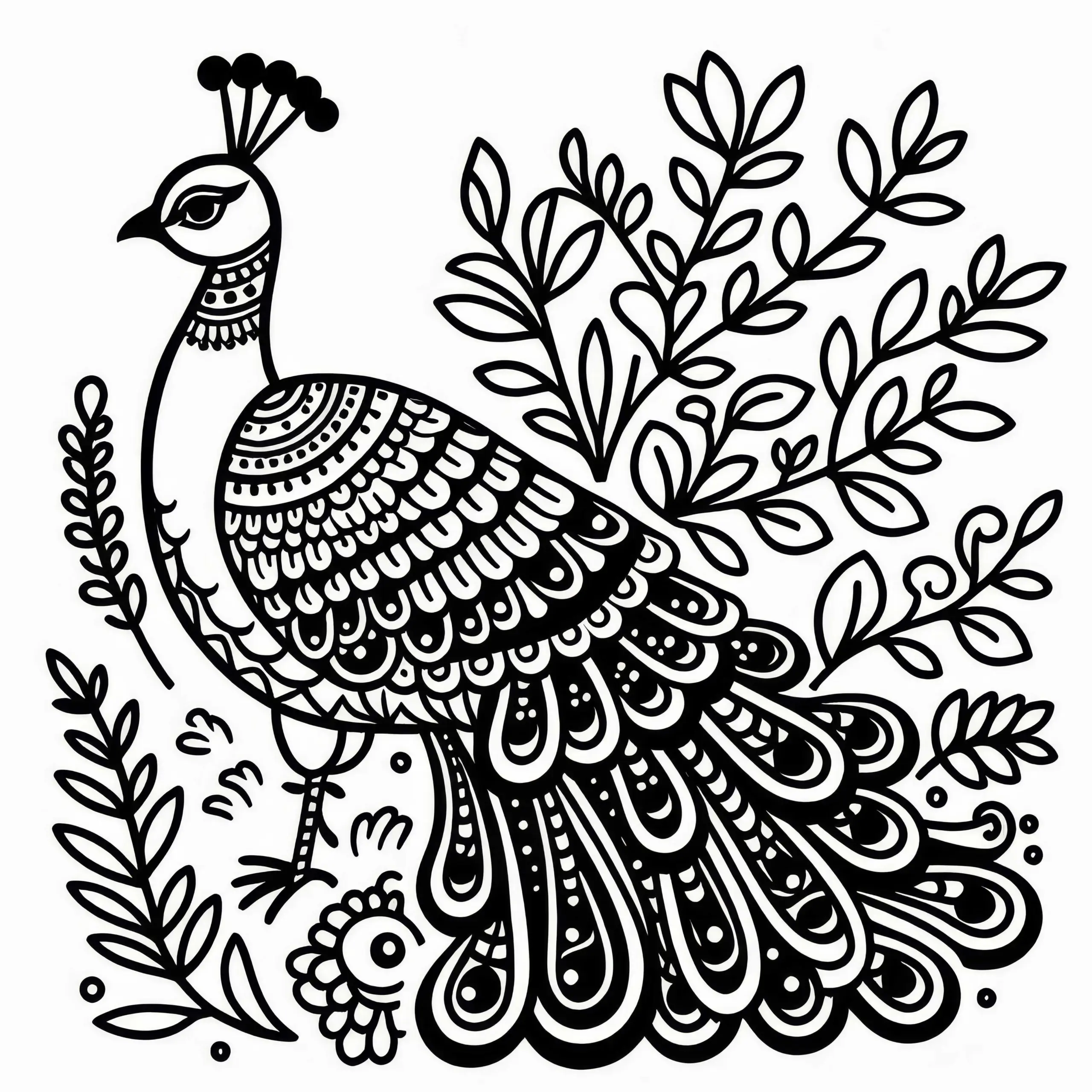 Indischer Pfau – Ausmalbild für Spaß und Kreativität