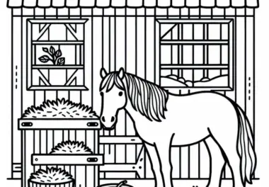 Pferd im Stall als Malvorlage kostenlos