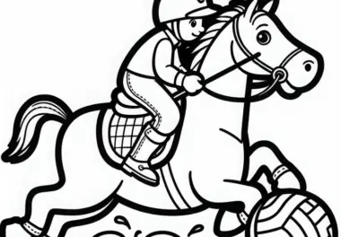 Pferd mit Horseball – Reiter Ausmalbild Einfach Kostenlos