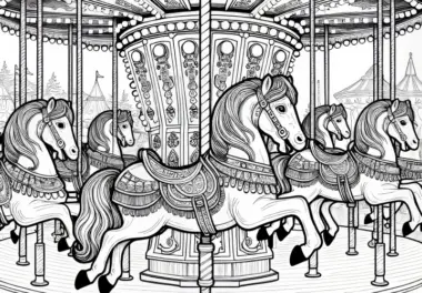 Pferdekarussell auf dem Jahrmarkt – Malvorlage Gratis
