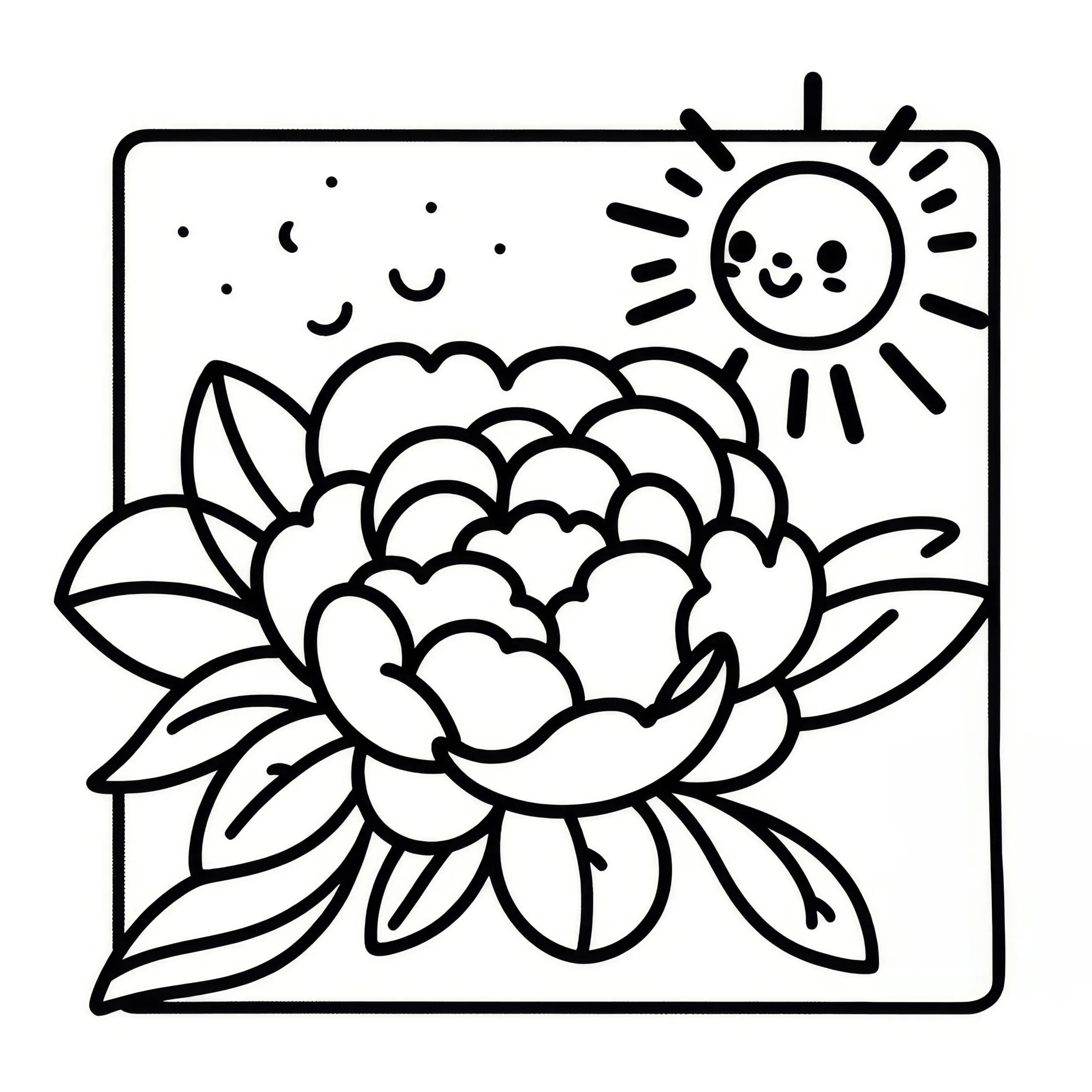 Pfingstrosen Blüte: Ausmalbild für Kinder (Kostenlos)