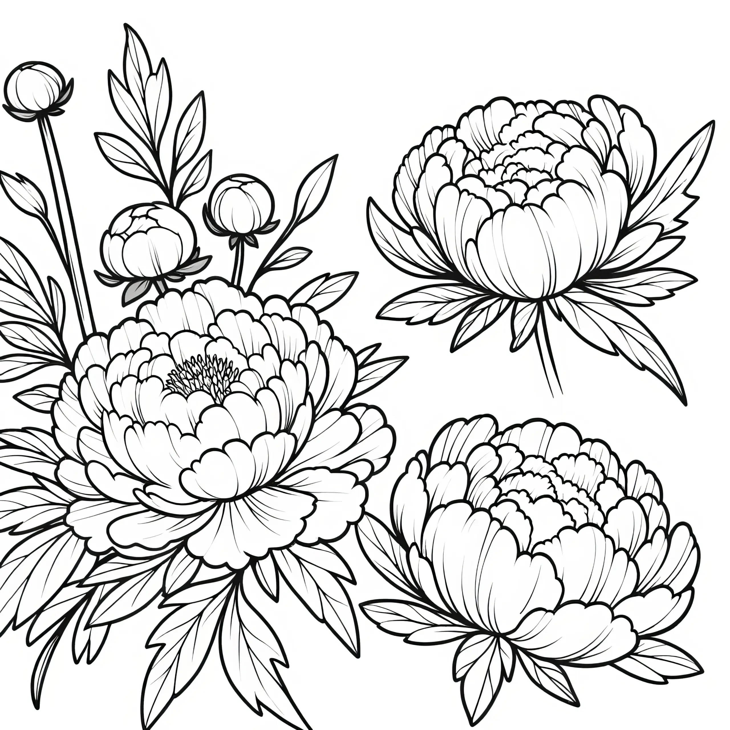 Pfingstrosen Blumenbild zum Ausmalen (Gratis) (Ausmalbild)