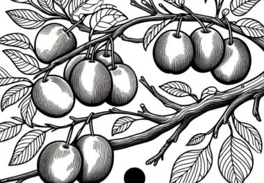 Pflaumen am Pflaumenbaum – Malvorlage kostenlos