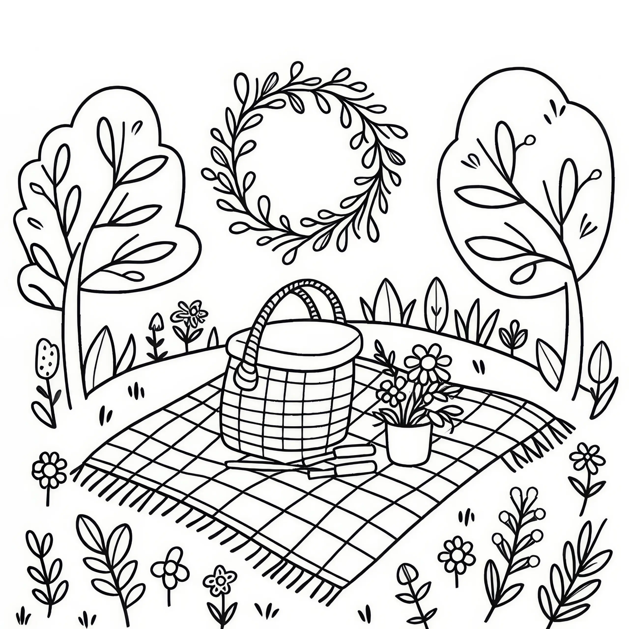 Picknick im Grünen: Ausmalbild für den Frühling