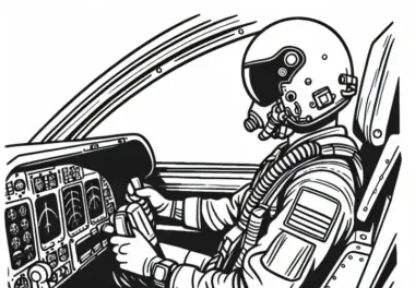 Pilot im Cockpit eines Kampfjets – Ausmalbild gratis