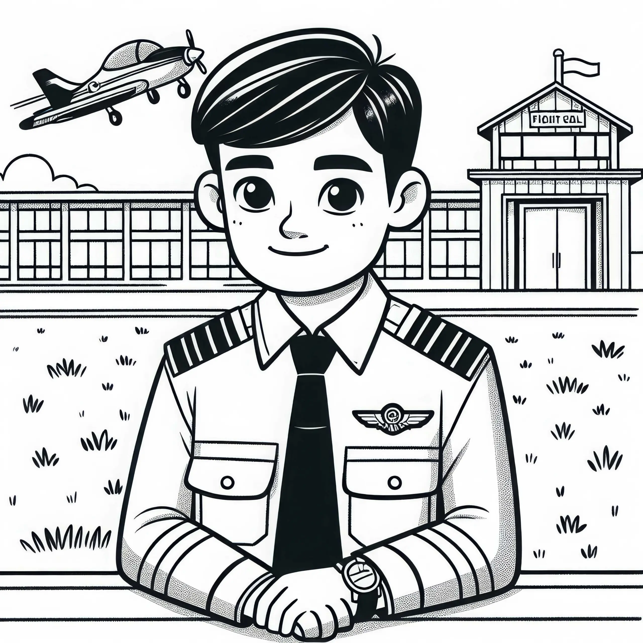 Pilot in Flugschule Malvorlage Kostenlos Herunterladen und Online Ausmalen (Ausmalbild)