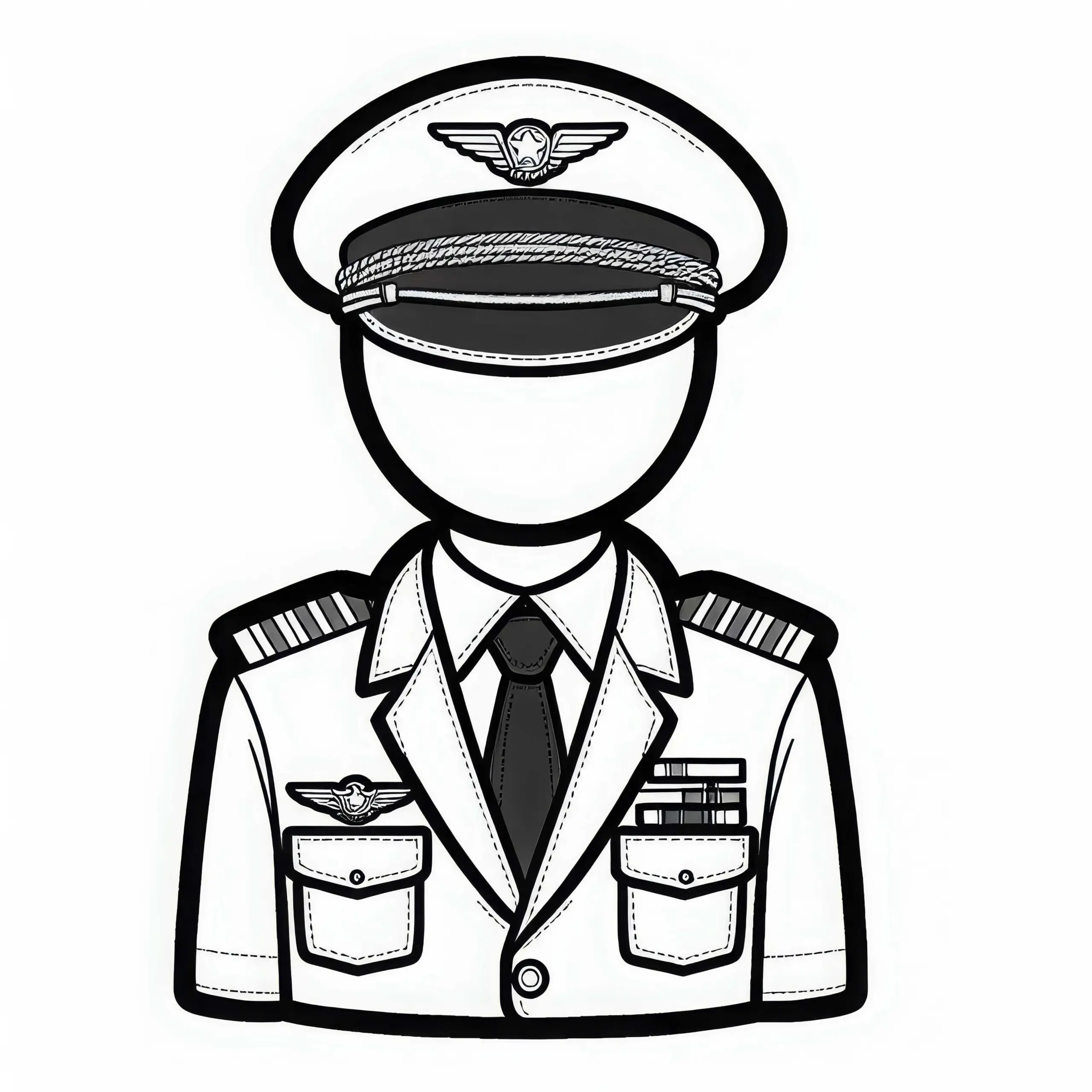 Pilotenuniform mit Abzeichen – Ausmalbild einfach kostenlos
