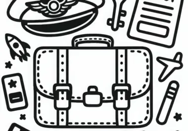 Pilotenkoffer für Karten und Dokumente – Ausmalbild kostenlos