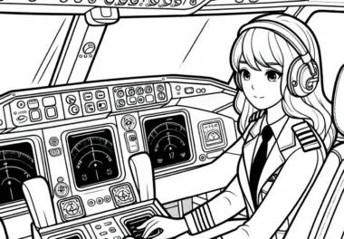 Pilotin bei Kontrolle von Instrumenten im Cockpit – Malvorlage Kostenlos