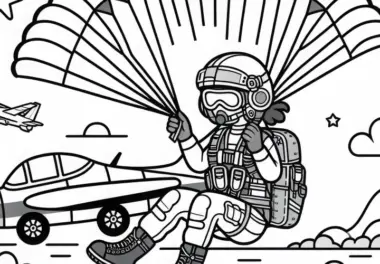 Pilotin mit Fallschirm – Kostenloses Ausmalbild