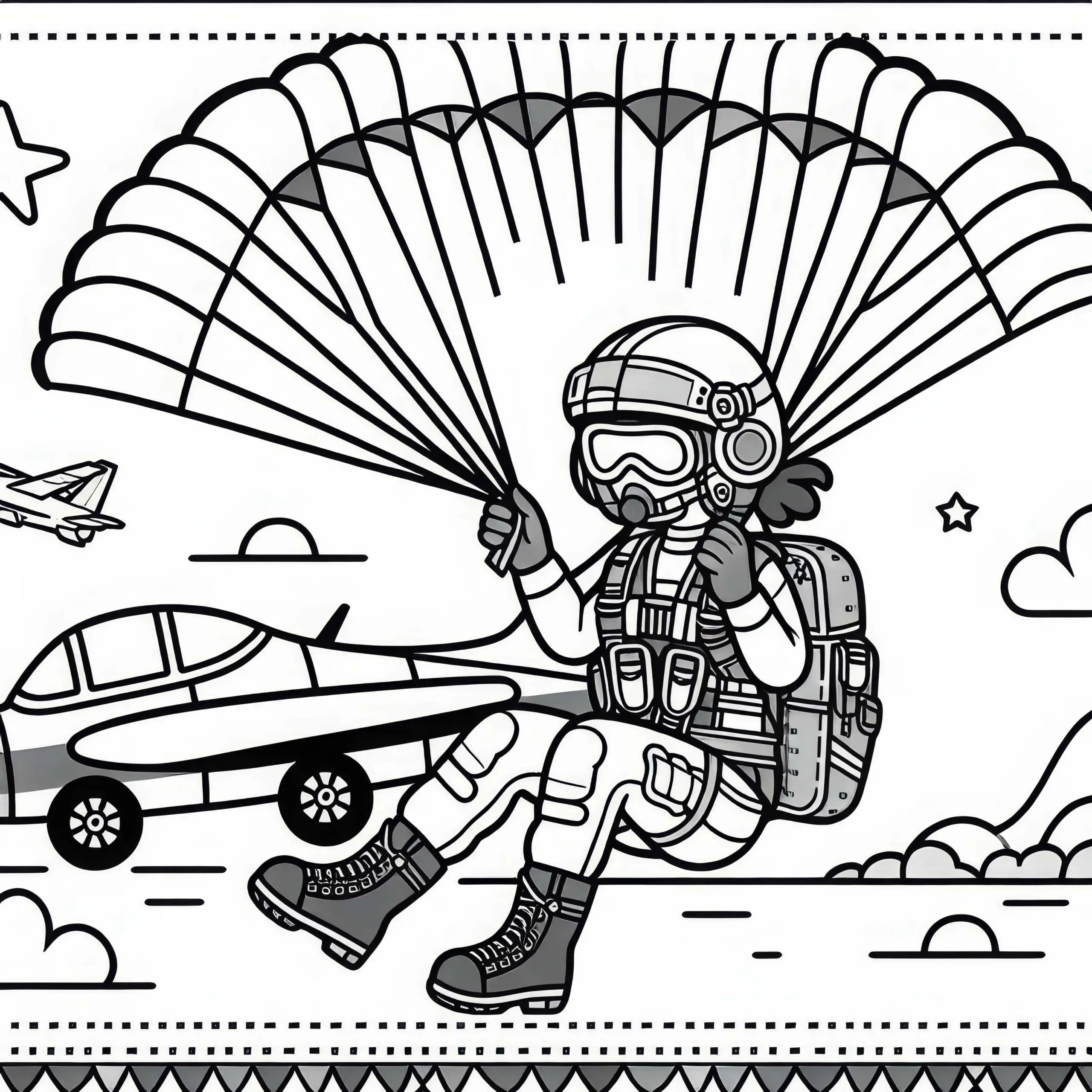 Pilotin mit Fallschirm – Kostenloses Ausmalbild