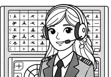 Pilotin mit Headset – Ausmalbild kostenlos herunterladen