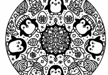 Pinguin Mandala Malvorlage für den Winter – Kostenlos