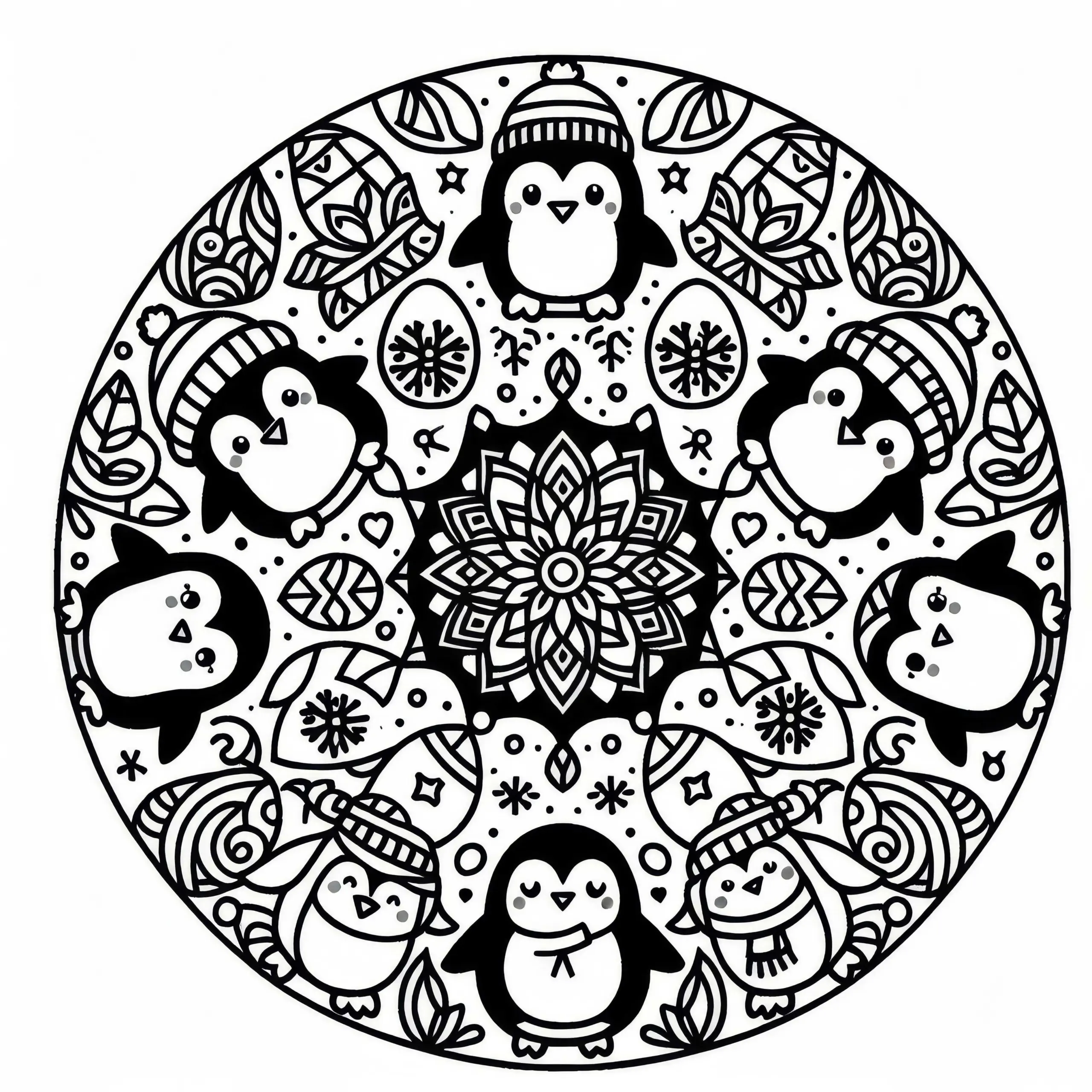 Pinguin Mandala Malvorlage für den Winter – Kostenlos (Ausmalbild)