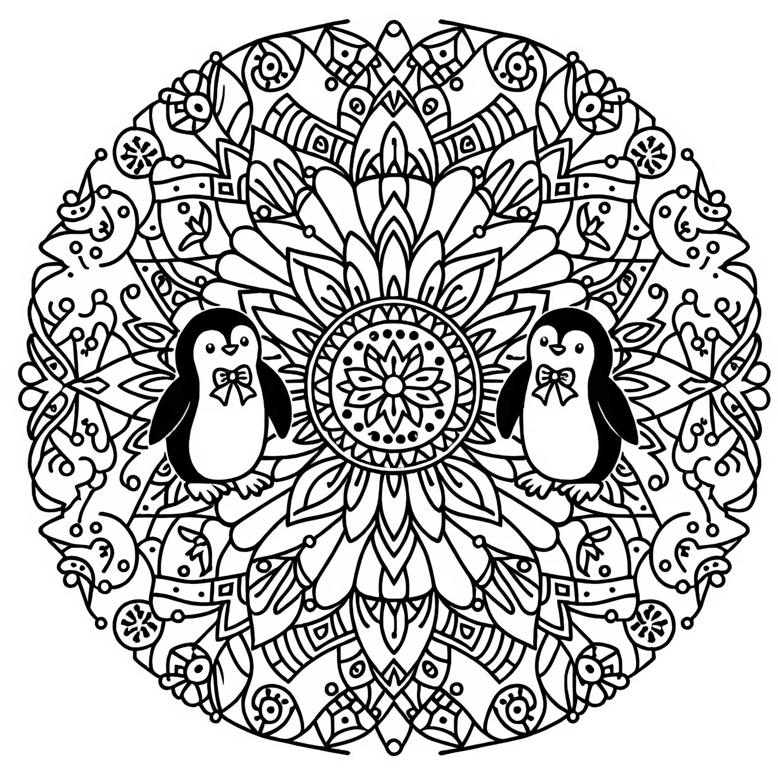 Pinguin Mandala Vorlage – Ausmalbild Kostenlos