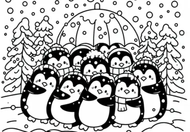 Pinguine Stehen Dicht Gedrängt Im Schneesturm – Malvorlage Gratis