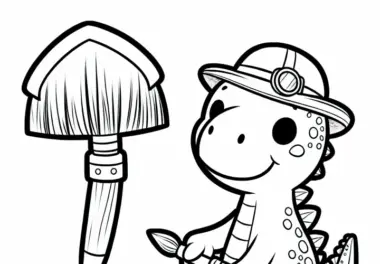 Pinsel und Schaufel für Dino-Forscher – Malvorlage gratis