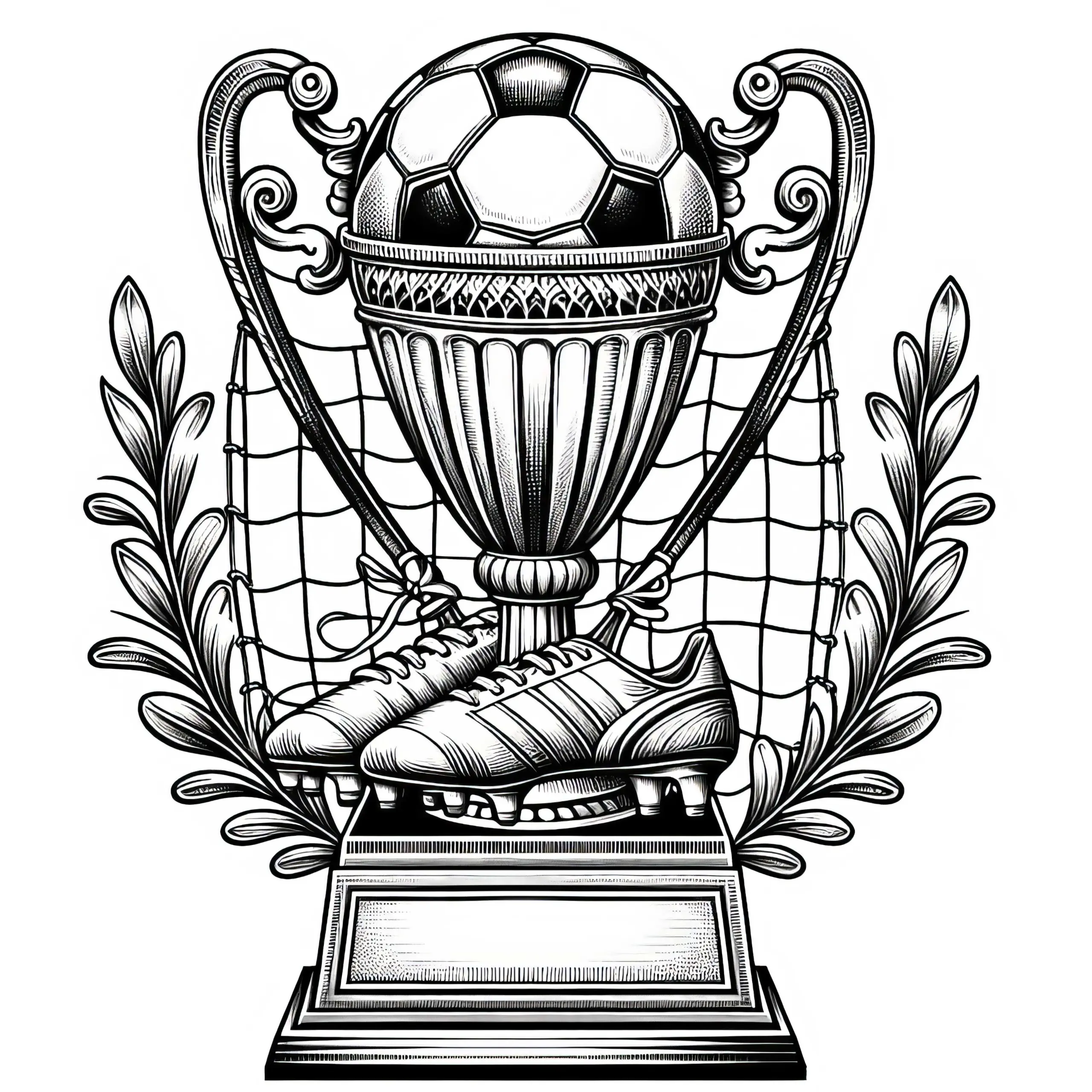 Pokal für Fußballspieler – Malvorlage detailreich gratis (Ausmalbild)