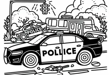 Polizeiauto bei Unfall – Ausmalbild kostenlos herunterladen