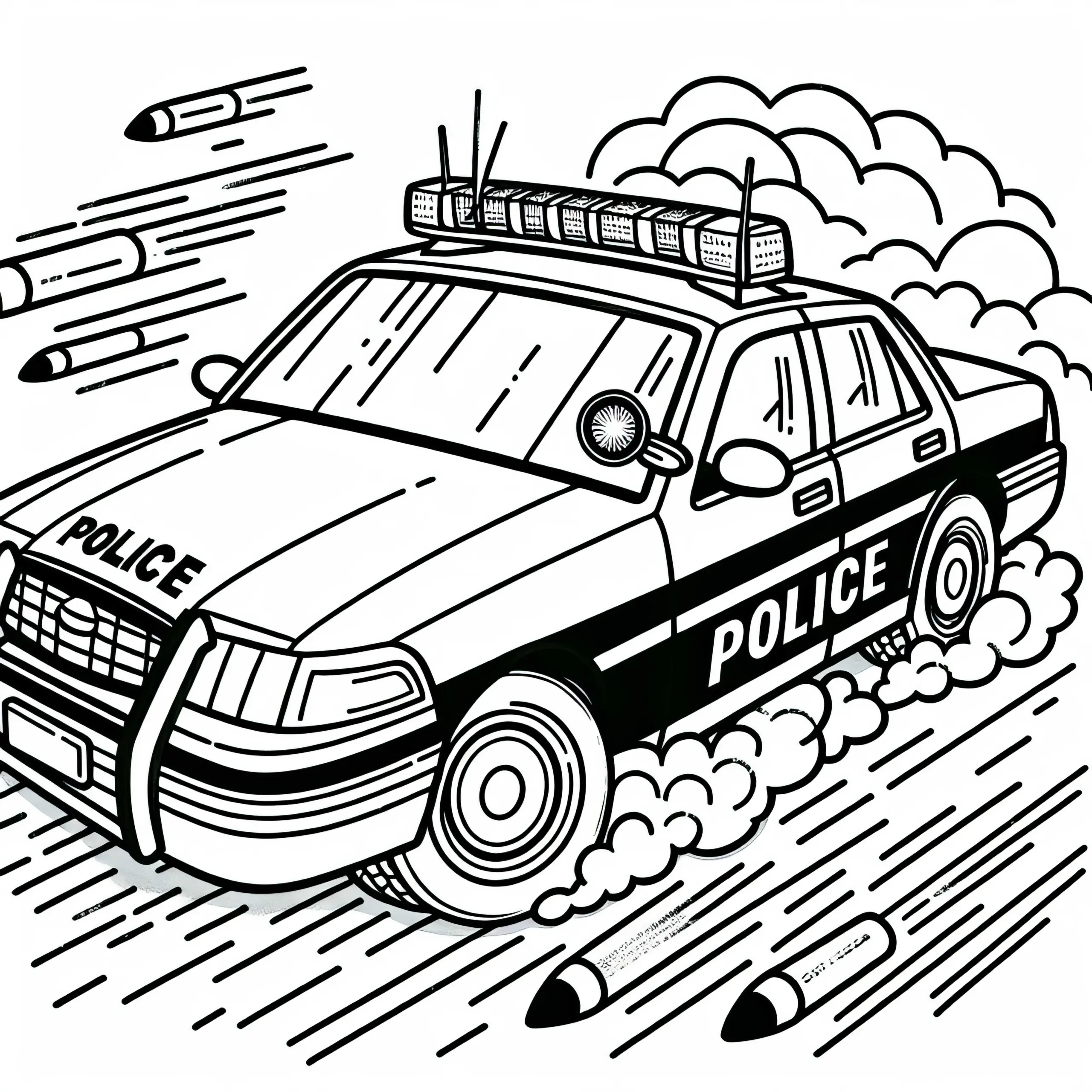 Polizeiauto bei Verfolgungsjagd – Ausmalbild kostenlos
