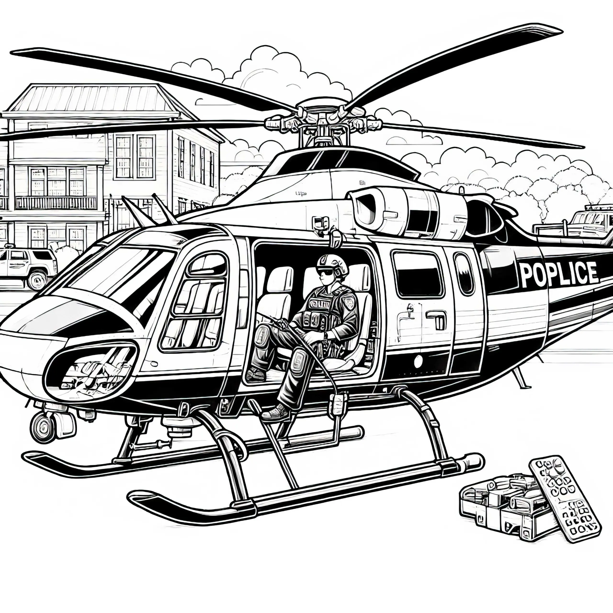 Polizeihubschrauber Malvorlage – Detailreich und Kostenlos (Ausmalbild)