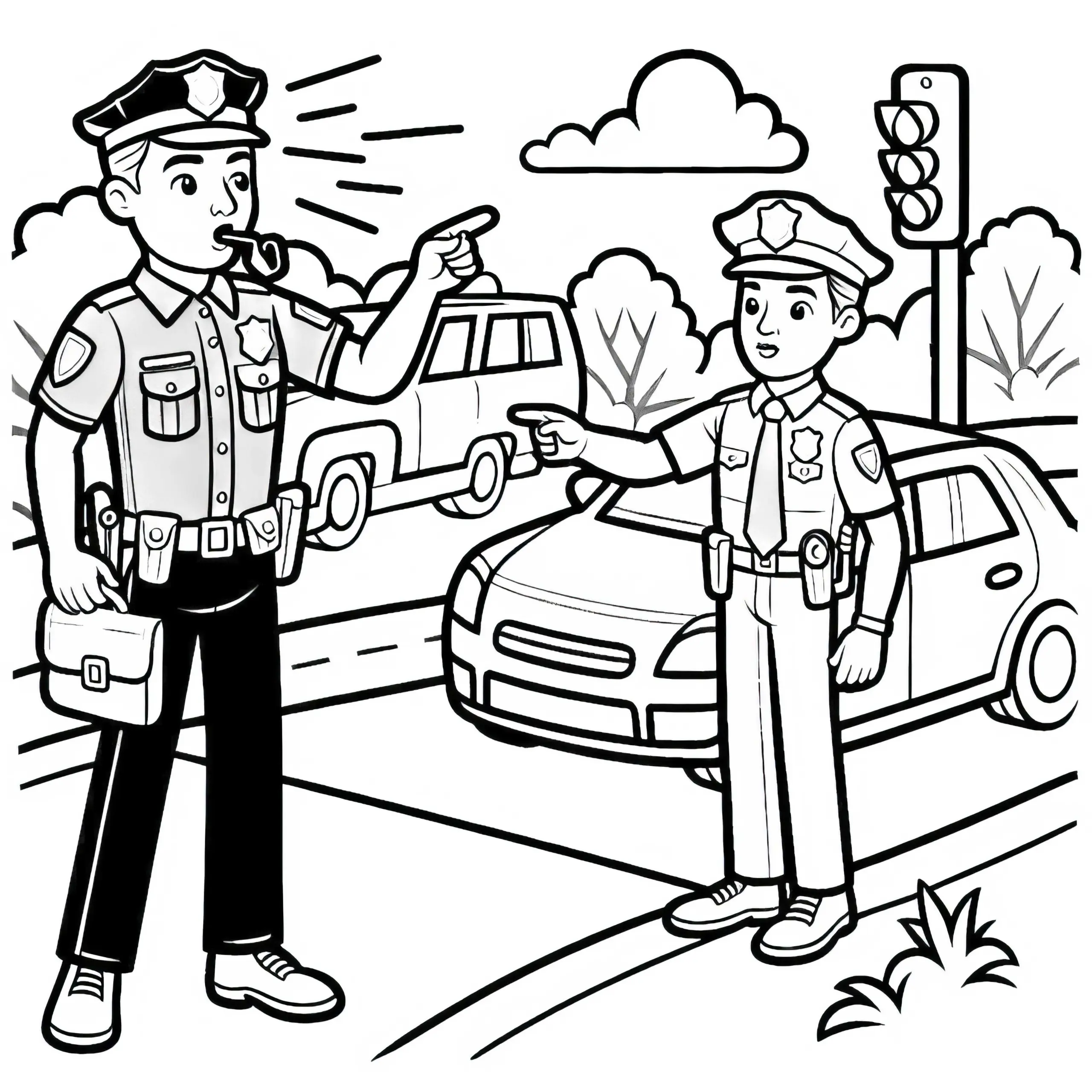 Polizisten Regeln Verkehr Malvorlage Einfach Gratis (Ausmalbild)