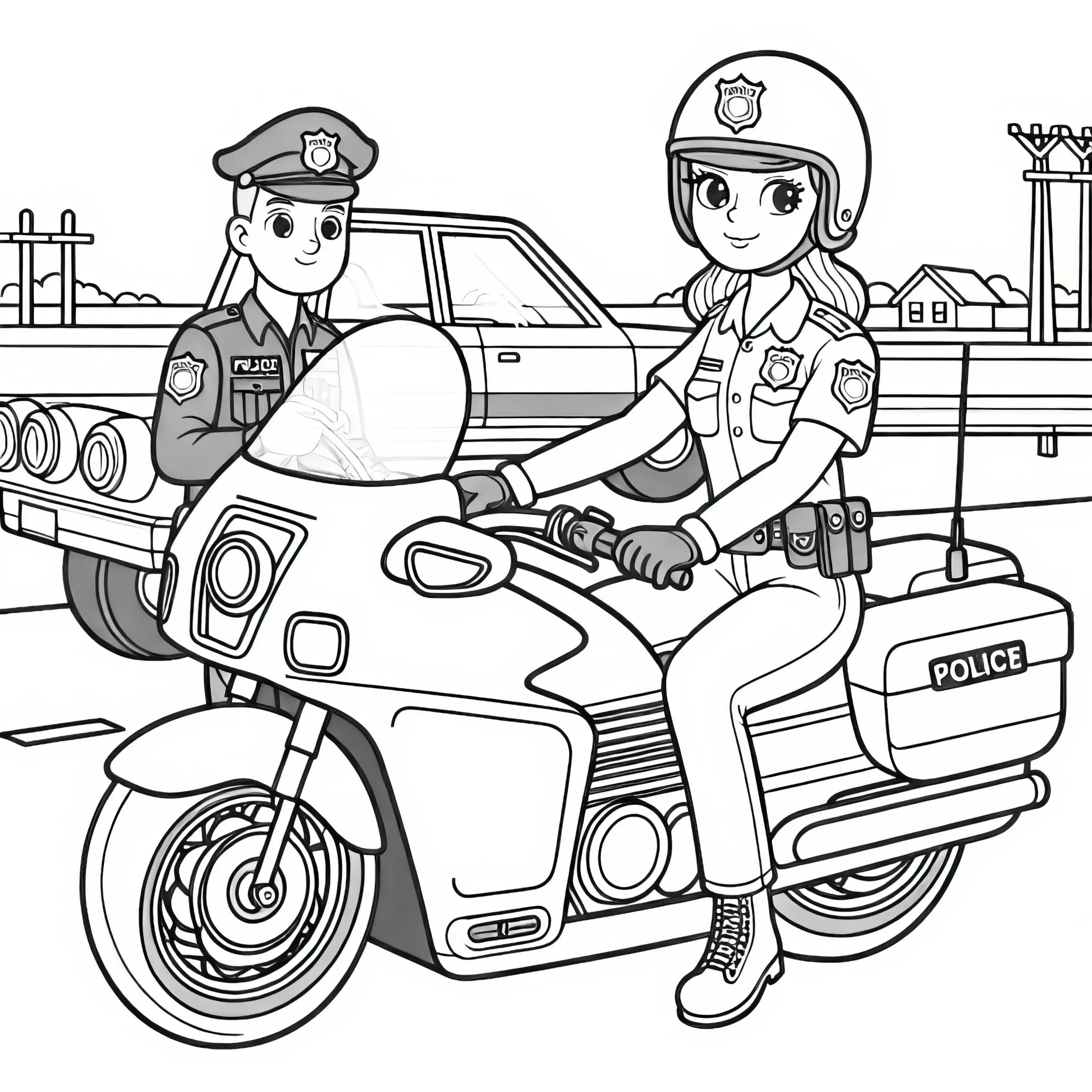 Polizistin auf Motorrad Ausmalbild Gratis