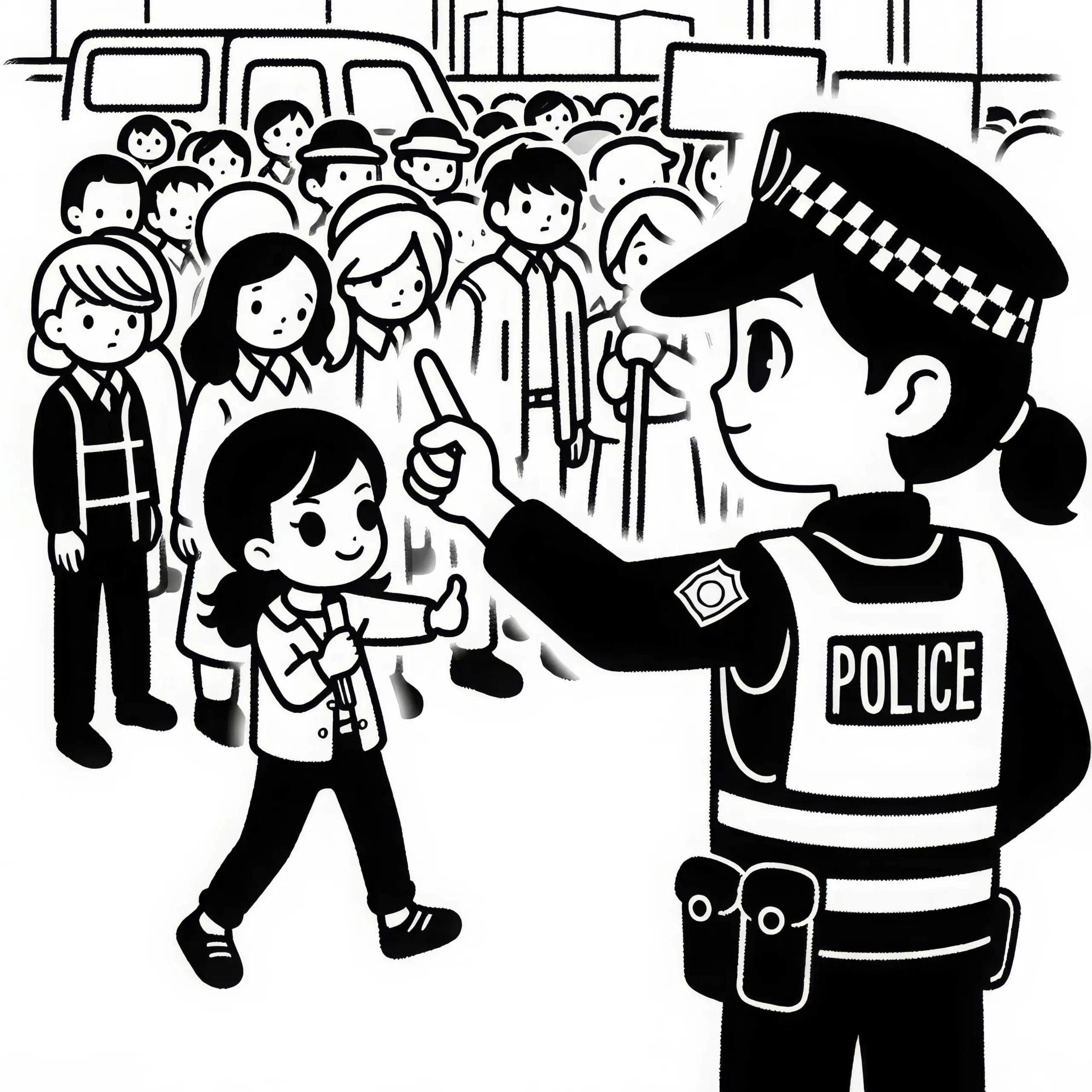 Polizistin bei Demonstration – Ausmalbild zum Ausdrucken