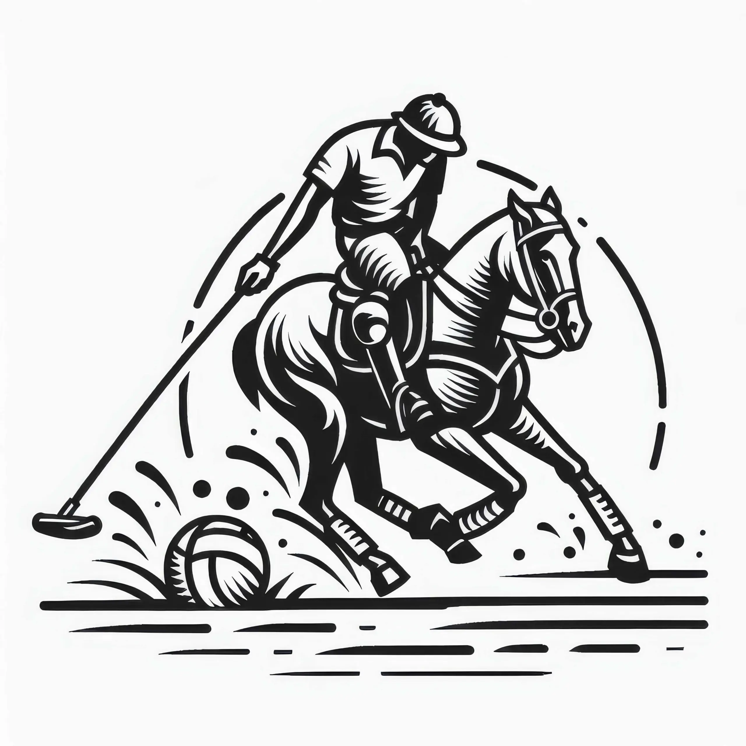 Polospieler stoppt Pferd abrupt – Malvorlage kostenlos (Ausmalbild)