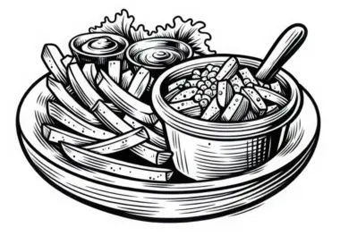 Pommes Frites als Beilage zum Essen – Malvorlage kostenlos