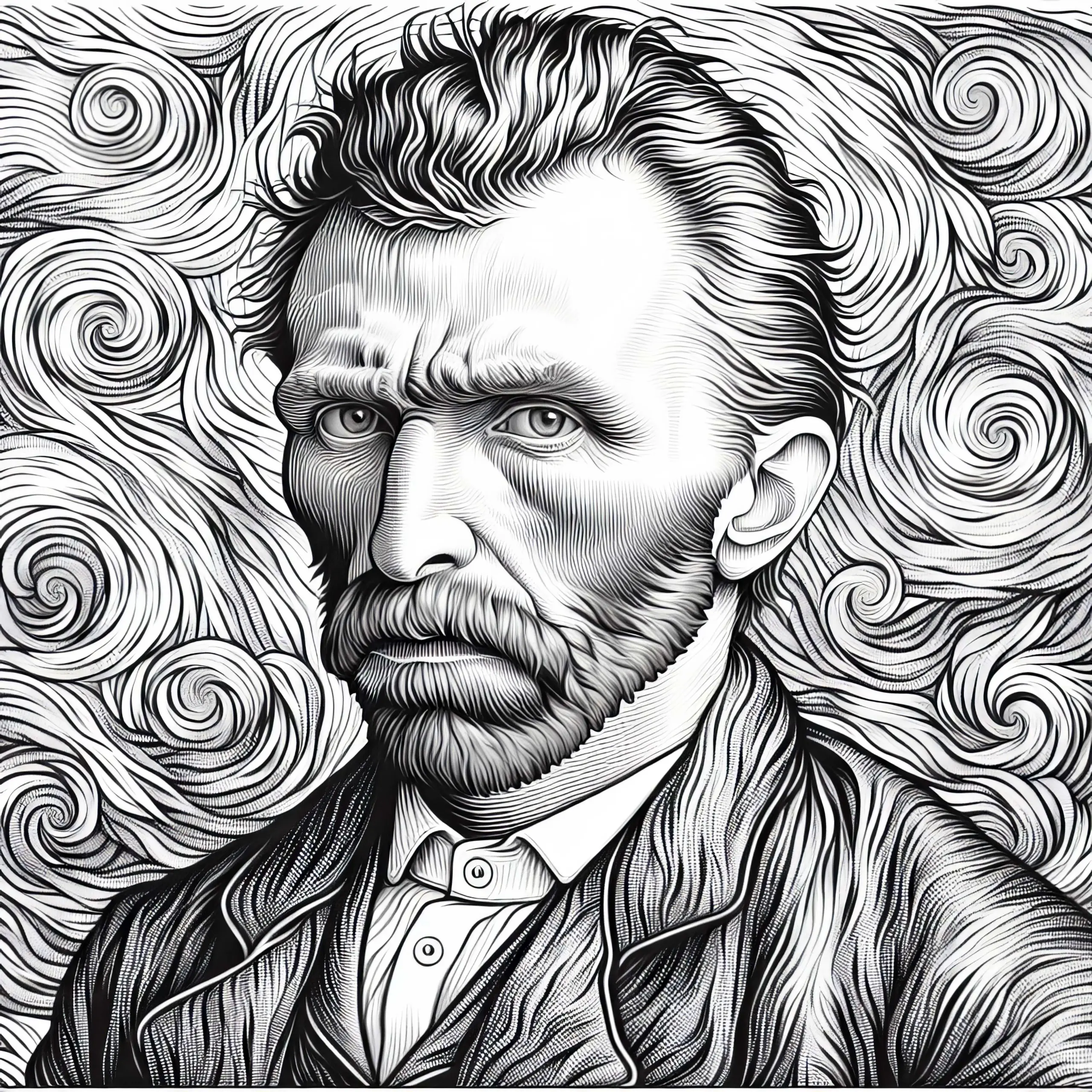 Porträt im Stil von Vincent van Gogh: Kostenloses Ausmalbild