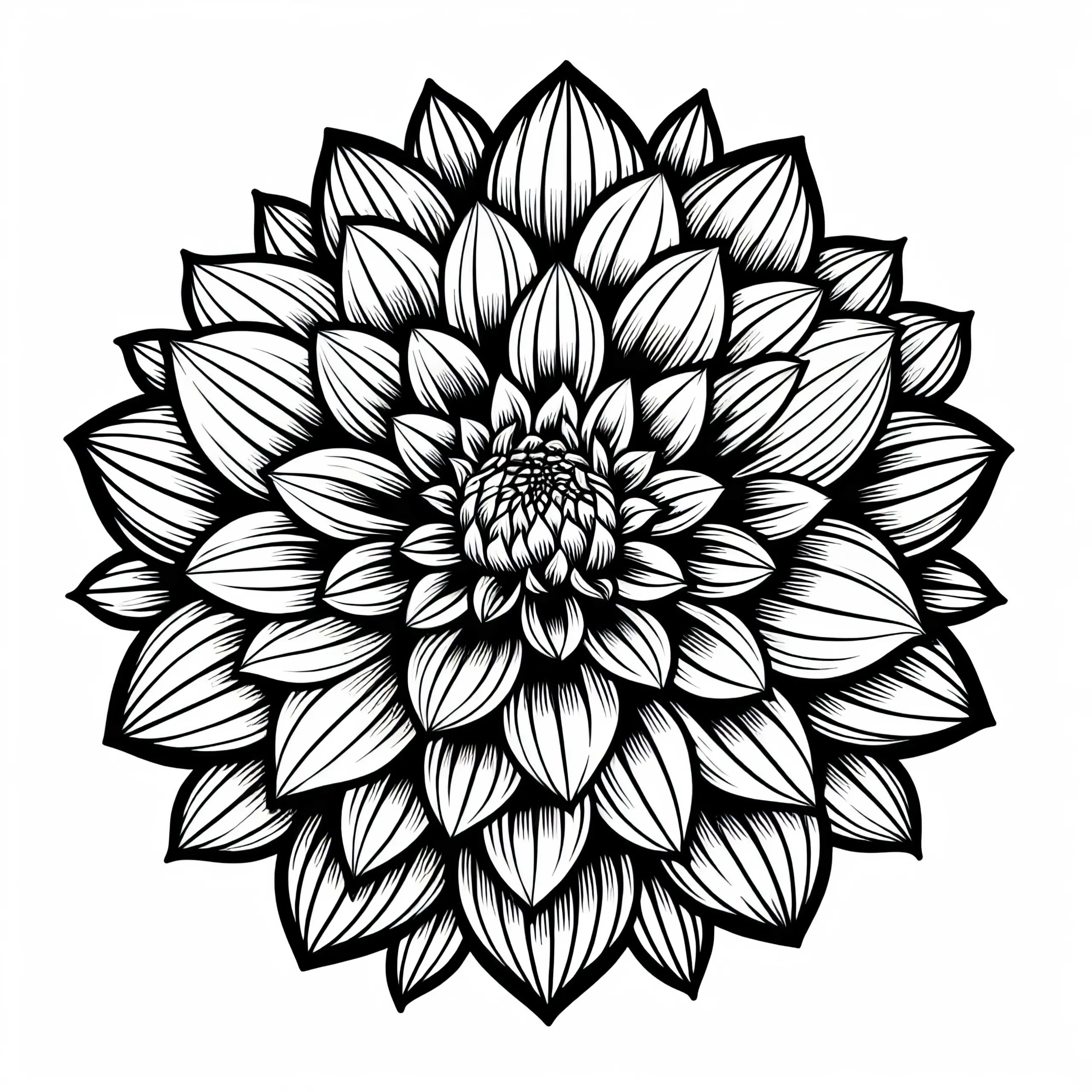 Prachtige Dahlie Malvorlage für Sommerblumen – Kostenlos (Ausmalbild)