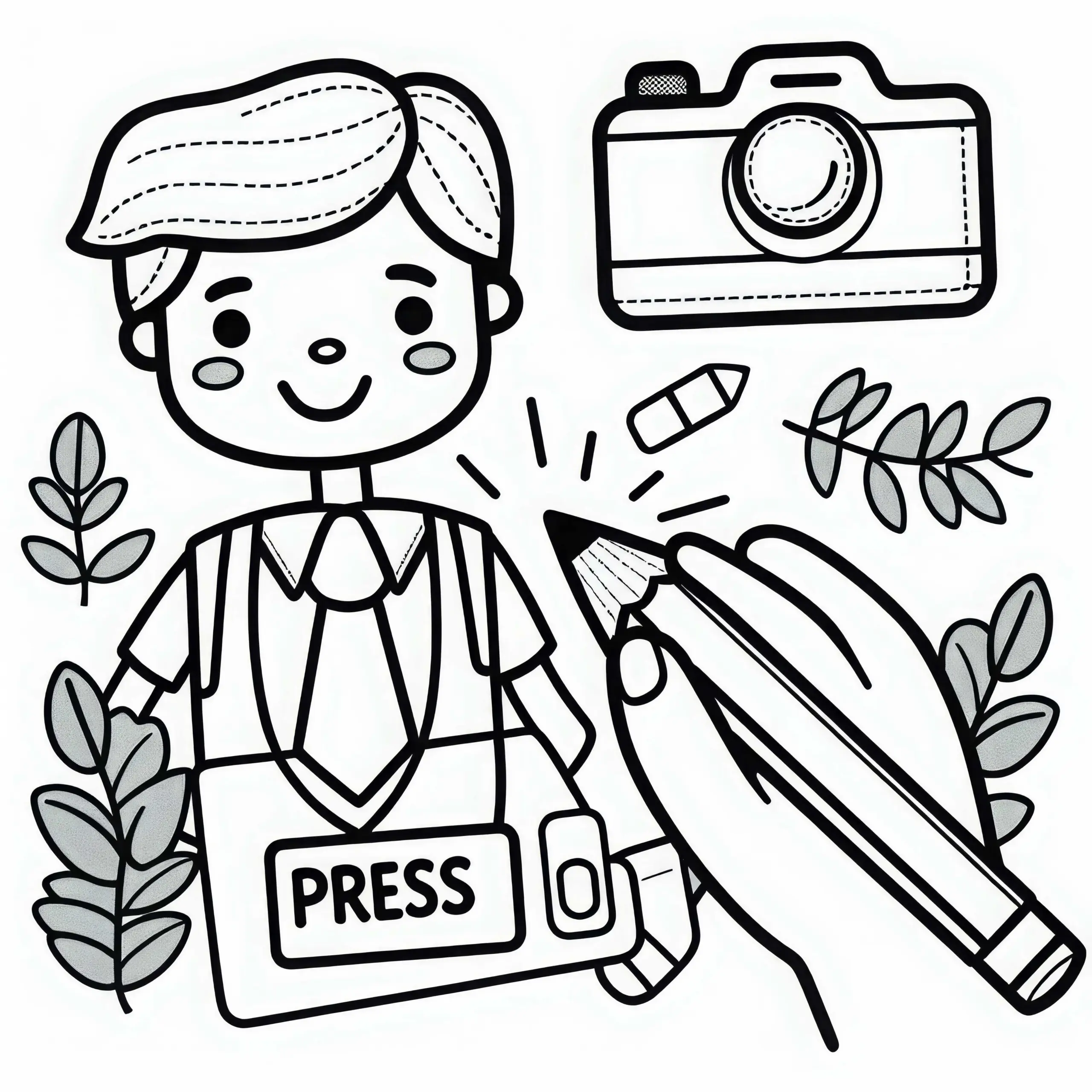 Presseausweis eines Reporters – Malvorlage einfach gratis (Ausmalbild)