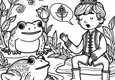 Prinz erzählt, wie er verflucht wurde – Malvorlage Froschkönig kostenlos