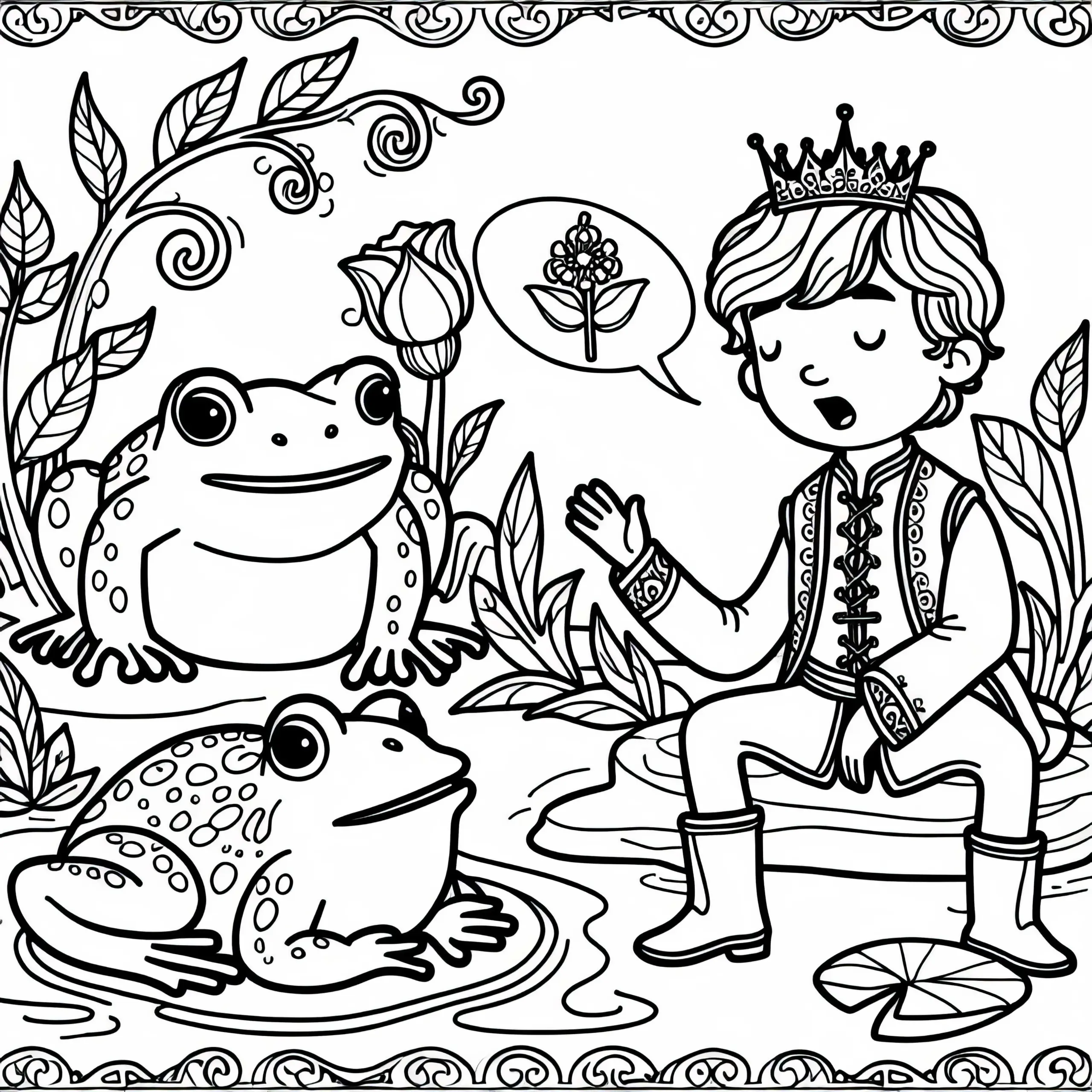 Prinz erzählt, wie er verflucht wurde – Malvorlage Froschkönig kostenlos (Ausmalbild)