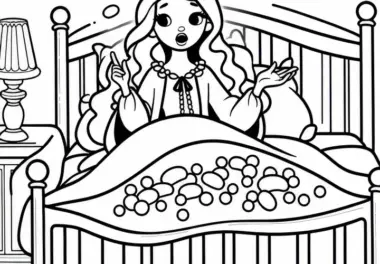 Prinzessin erzählt, dass sie schlecht geschlafen hat – Malvorlage Prinzessin auf der Erbse