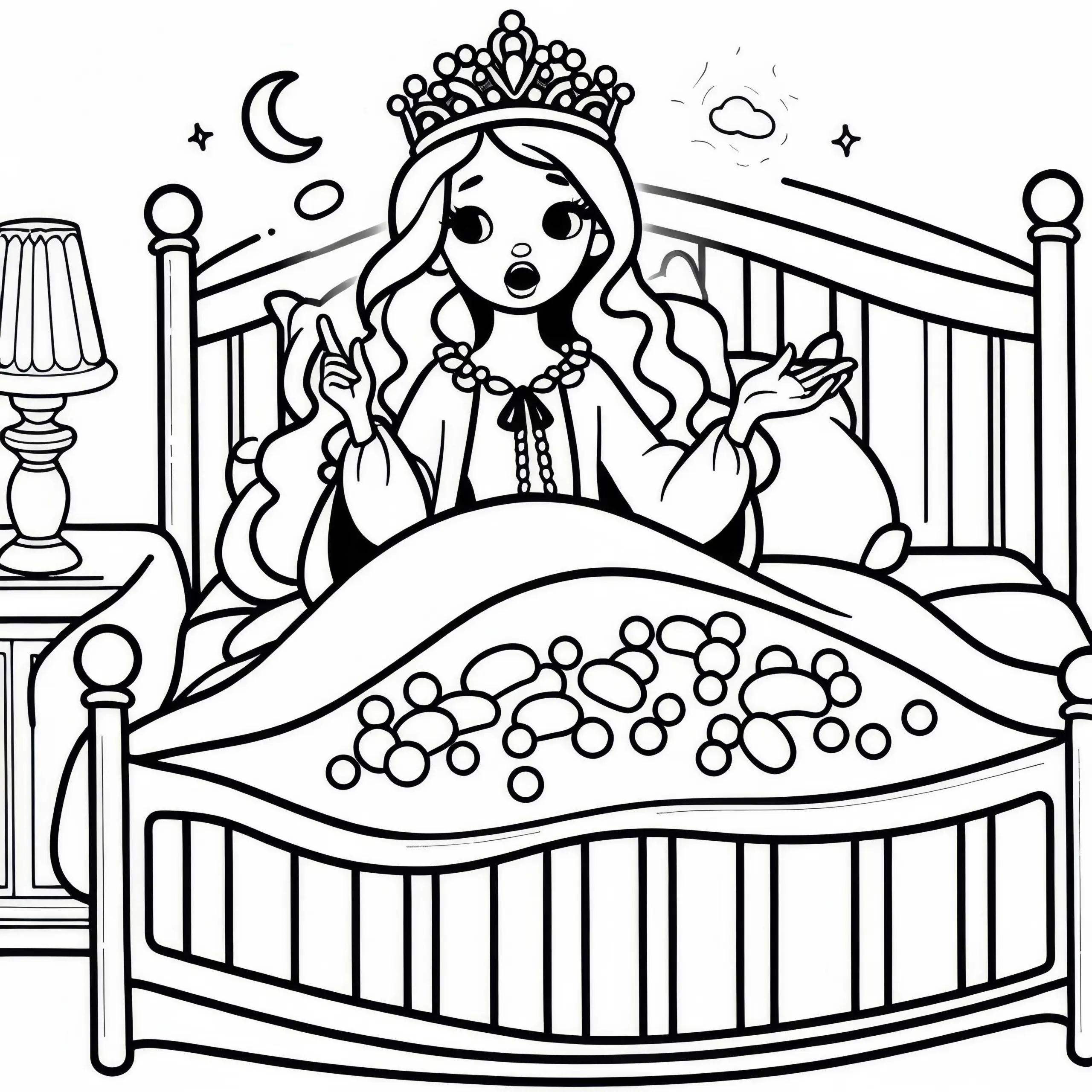 Prinzessin erzählt, dass sie schlecht geschlafen hat – Malvorlage Prinzessin auf der Erbse (Ausmalbild)