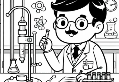 Professor führt Experiment im Labor durch – Malvorlage kostenlos