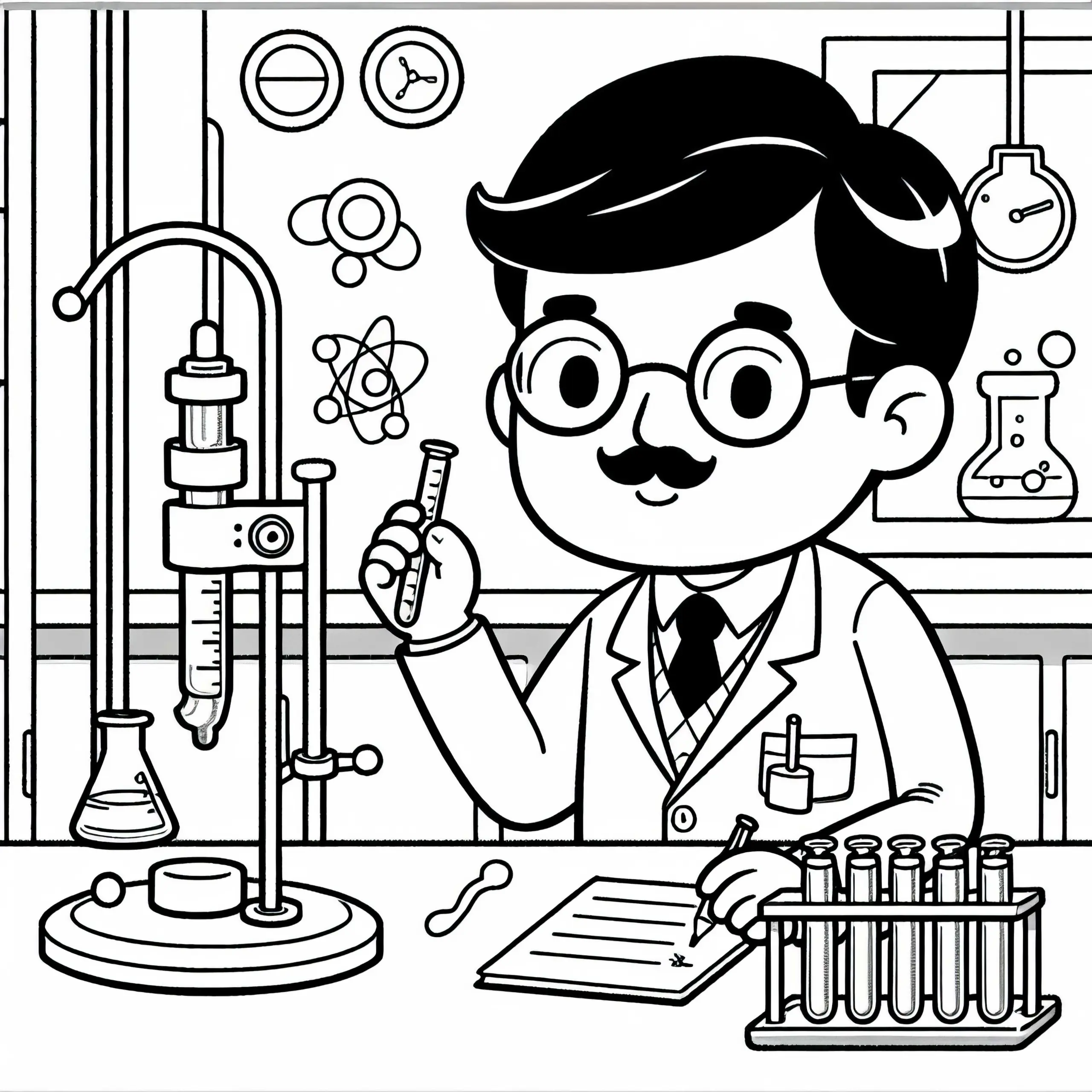 Professor führt Experiment im Labor durch – Malvorlage kostenlos (Ausmalbild)
