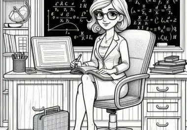 Ausmalbild einer Professorin, die ein Lehrbuch für Studenten entwickelt – Kostenlos