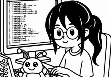 Programmiererin debuggt ein Programm – Ausmalbild gratis